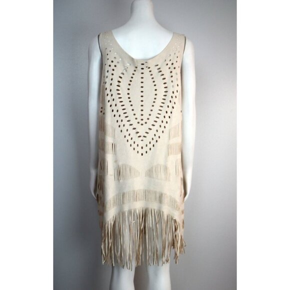 WOMEN'S BEIGE FRINGE CUT-OUT DRESS - COCO & CARMEN - SIZE S/M - Picture 8 of 12